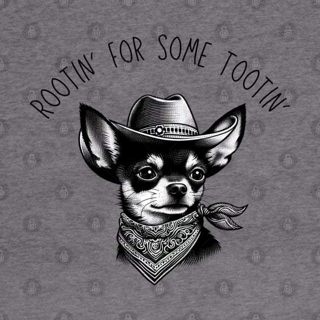 Rootin' For A Tootin' Chihuahua Cowboy Blackwork Minimalist Black Ink by BlackWork